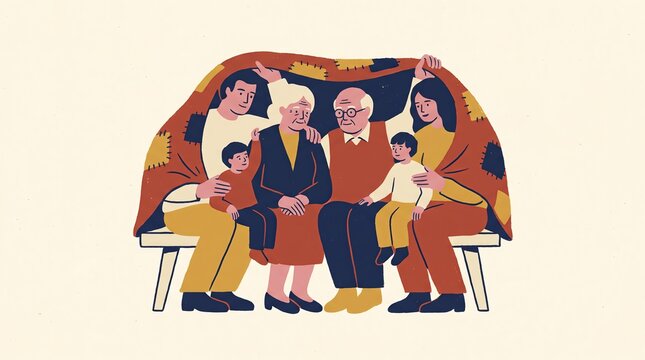 Multigenerational Family Sitting Together in Supportive Embrace