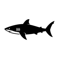 Obraz premium Black shark silhouette swimming left on white background
