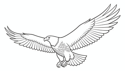Fototapeta premium Outline illustration of a majestic eagle spreading its wide wings in flight displays clear lines and simple design on light background.