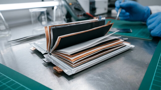 Disassembled Lithium-Ion Battery Pack Showing Layered Internal Components