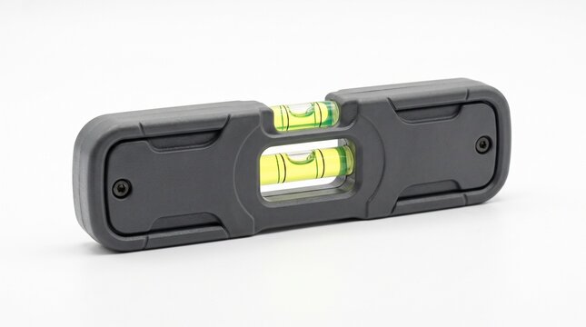 Digital spirit level tool with green bubble vials for precise construction alignment and carpentry work