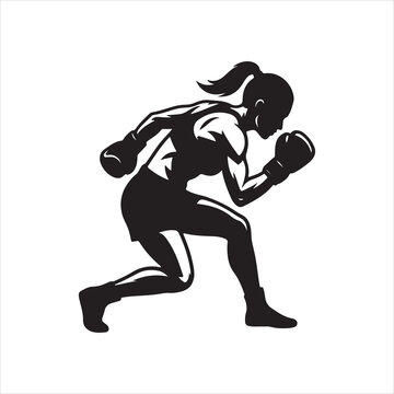 Female boxer in low crouching fighting stance vector design