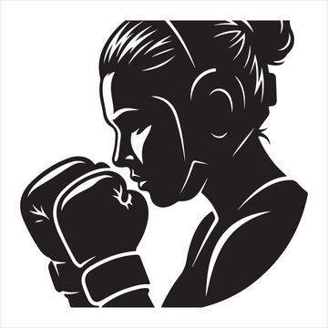Side profile of female boxer wearing gloves vector asset