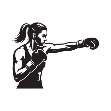 Female boxer throwing a punch side view vector graphic
