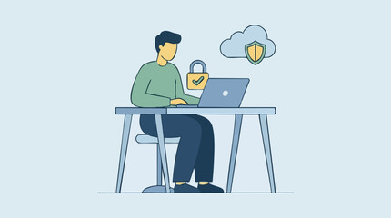 Fototapeta premium Digital security and privacy concept with person, laptop, and secure cloud