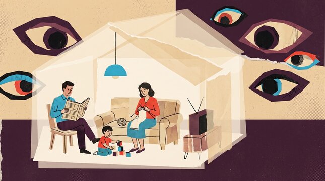 Family Under Constant Observation Inside Transparent Home