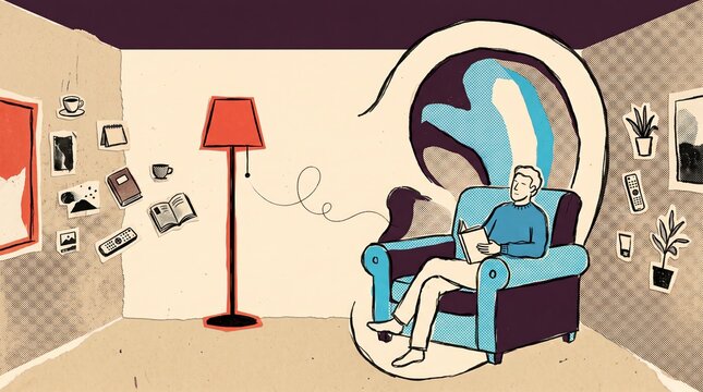 Senior Man Reading Beside Symbolic Ear for Hearing Awareness
