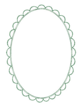 Green Scalloped Oval Watercolor Frame for Coastal Nursery Invitations and Decorative Designs