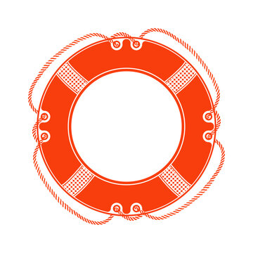 orange lifebuoy with rope monochrome clip art