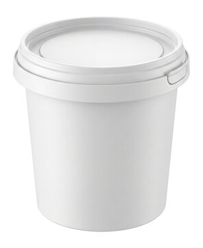 Small opaque plastic cup with tight-fitting lid, blank food packaging container isolated on transparent background