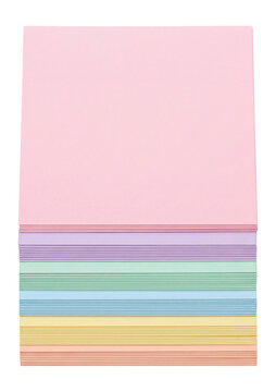 Stack of pastel colored paper sheets, smooth matte texture, stationery set isolated on transparent background