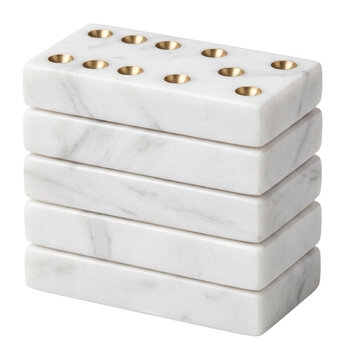 Five domino tiles made of polished marble and brass, luxury game set isolated on transparent background