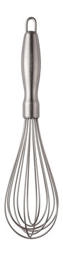 Vintage wire whisk for kitchen use, classic metal cooking utensil isolated on transparent background