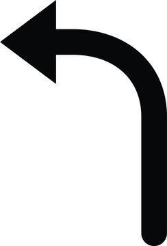 Left turn curved arrow for road traffic and navigation