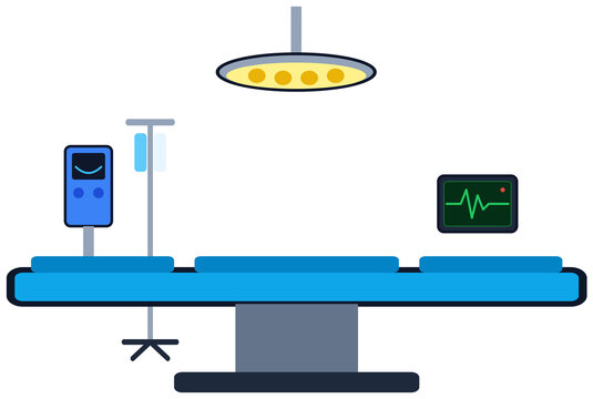 Operating room equipment showing vital signs monitor and IV drip
