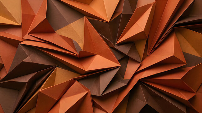 Abstract origami paper background with geometric folded shapes in warm brown tones