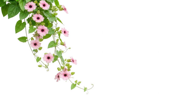Pink thunbergia vine isolated on transparent background