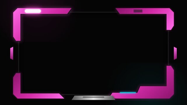A glowing magenta digital frame with angular edges and soft neon highlights surrounds a dark screen, creating a futuristic visual effect suitable for tech presentations or gaming interfaces