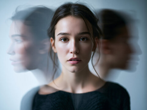 Woman Portrait Illustrating Mental Health and Identity Crisis Concept