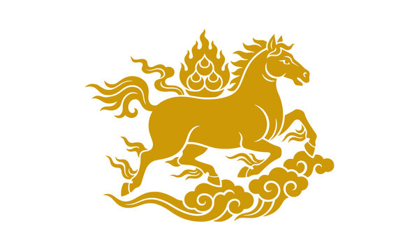Golden qilin mythical creature icon with flames and clouds.