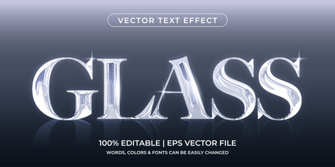 Glossy Silver Glass 3D Vector Text Effect, Fully Editable Text Effect Style © YU