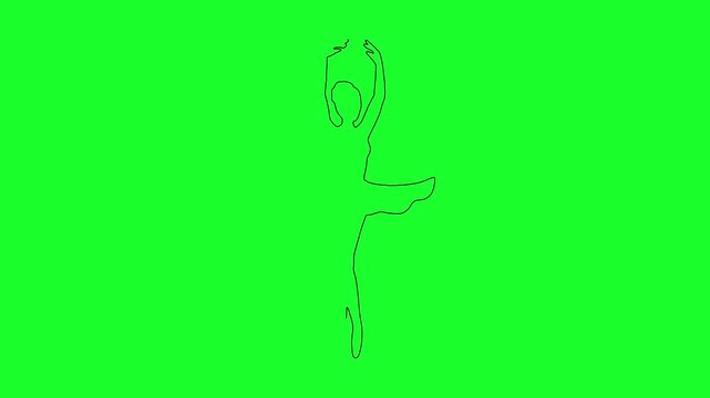 Minimalist ballerina line drawing animation on green screen background for creative videos.