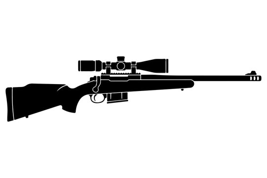 Professional Sniper Rifle with Optical Scope Silhouette Vector Illustration for Hunting and Tactical Military Concept Designs