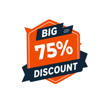 Big seventy five percent discount sale badge with orange and brown colors isolated on transparent background
