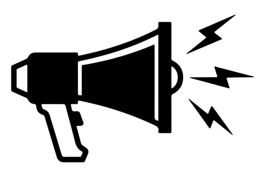 An icon of a megaphone with sound waves emanating, symbolizing announcement, communication, and promotion