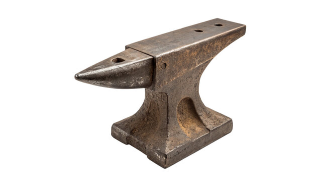 A heavy old vintage iron blacksmith anvil isolated on transparent background.