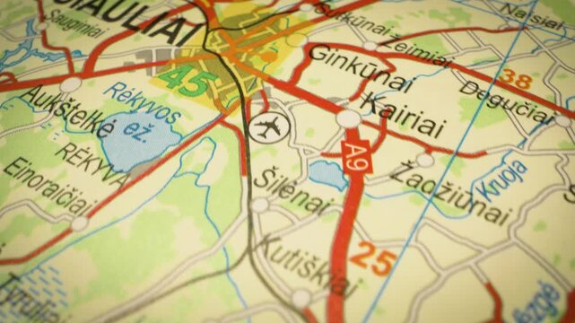 gliding map view from radviliskis to siauliai, lithuania