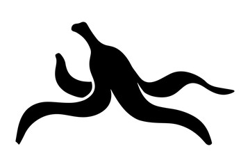 Abstract depiction of a discarded banana peel in a striking black silhouette, capturing the essence of a common object with a hint of potential hazard and graphic simplicity © Sheikh