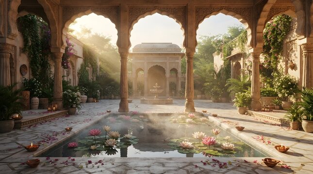 Courtyard reflecting pool lotus