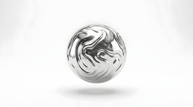 Abstract Floating Liquid Chrome Sphere with Silver Metallic Finish