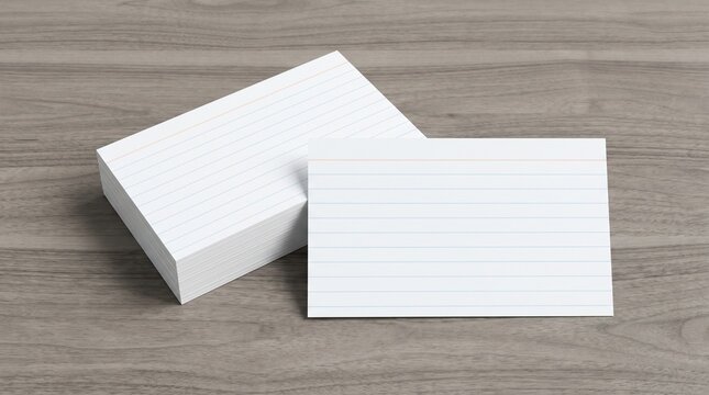 Blank Lined Index Cards Stack on Wooden Background