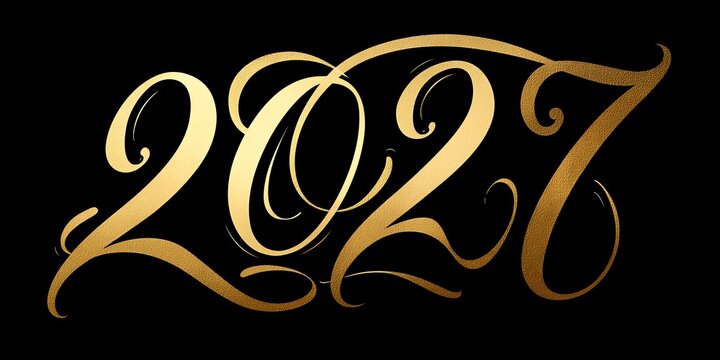 Elegant gold script lettering spelling out 2027