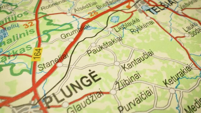gliding view of road network from telsiai to plunge, lithuania