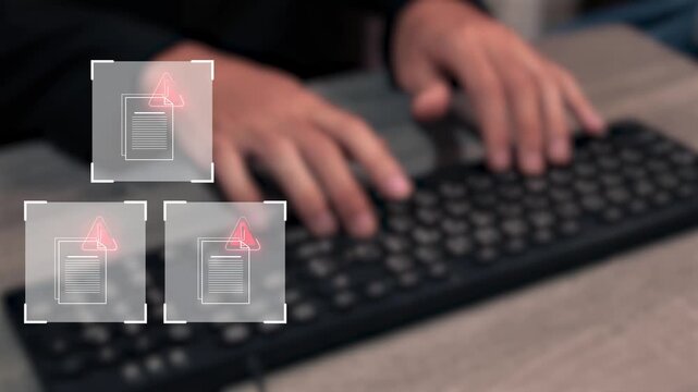Modern scam document alert concept highlighting fraud detection, cybersecurity protection, identity theft risk and phishing threats in digital communication and online systems.