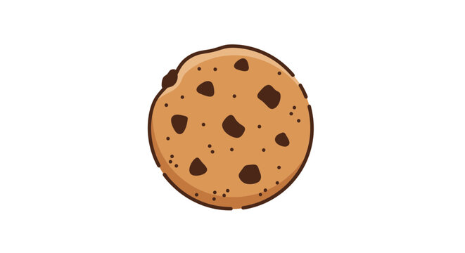 Delicious Chocolate Chip Cookie Illustration with a Bite, Isolated on White. Sweet Baked Snack, Dessert Graphic.