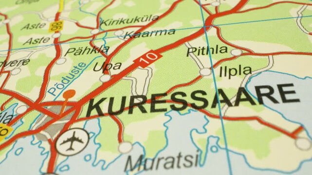 gliding map view of roads leading to kuressaare, estonia