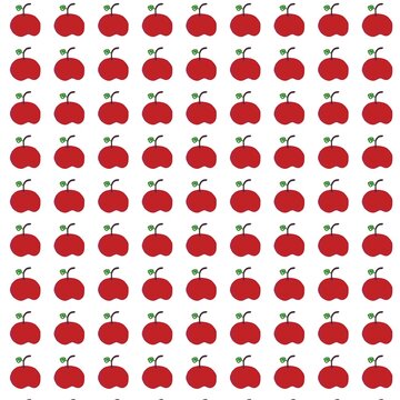 Seamless cute red apple pattern on white background, repeating sweet fruit texture for wallpaper, fabric, wrapping paper, and background design