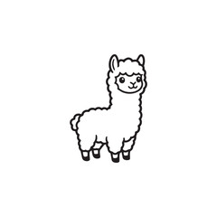 Naklejka premium Cartoon alpaca black and white line drawing