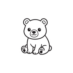 Fototapeta premium Cartoon bear cub black and white line drawing