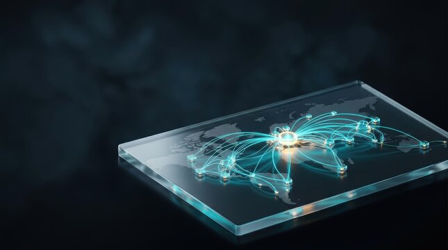 Futuristic Global Logistics Network on Glass Map with Negative Space