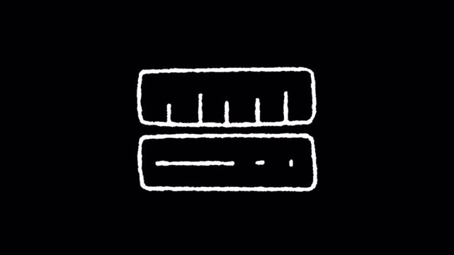 Animated chalk drawing of a measurement ruler icon on a black chalkboard background.
