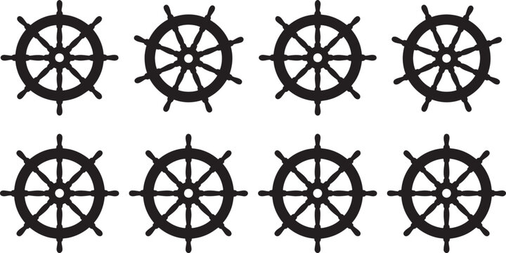 Classic nautical ship wheels and captain steering helm symbols