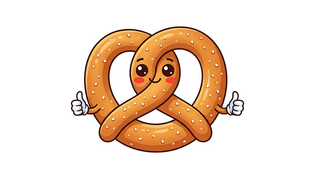 Cute pretzel mascot giving double thumbs up on transparent background