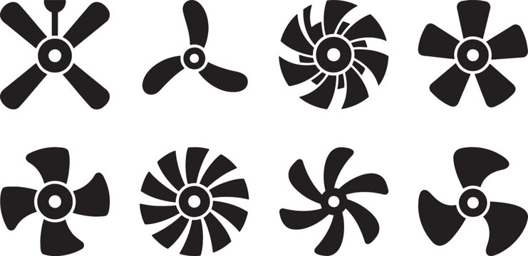 Ceiling fan boat propeller and industrial rotor blade icons
