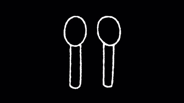 Minimalist White Outline Spoon Icons Animating on Black Background.
