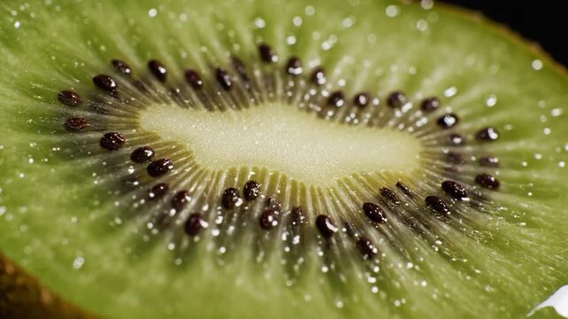 Close up of fresh sliced kiwi fruit with water splash